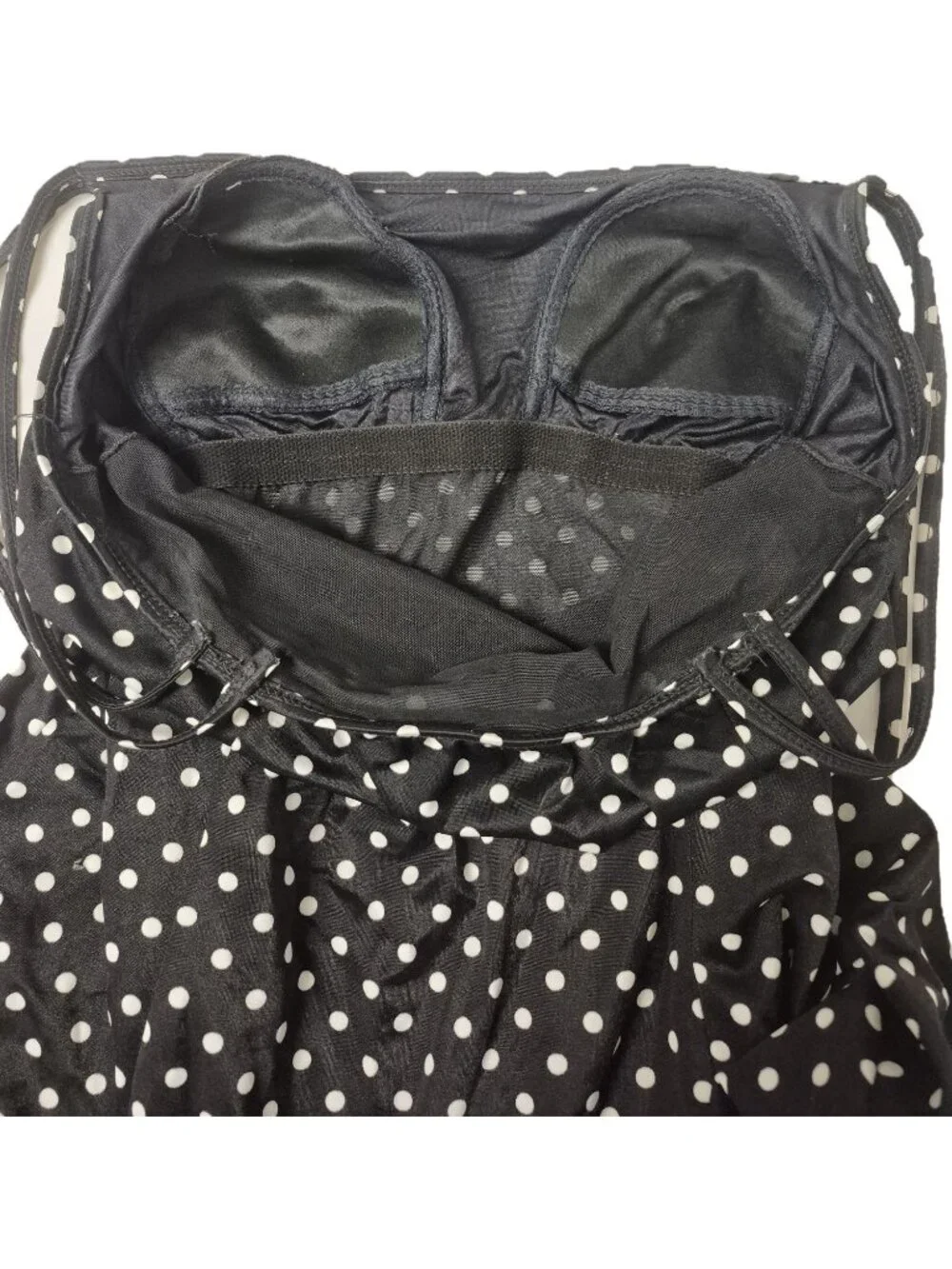 Longitude Black With White Vintage Polka Dot One Piece Swimsuit Dress Women's 10